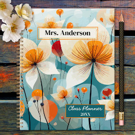 Agenda Professor de Flores Selvagens Teal Orange