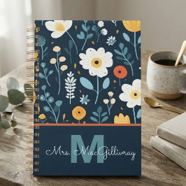 Agenda Professor Floral Azul Meia-Noite Caprichosa