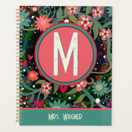 Agenda Professor Floral de Nome Personalizado do Monogram
