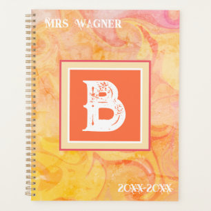 Agenda Professor Personalizado Abstrato Amarelo Cor-de-Ro