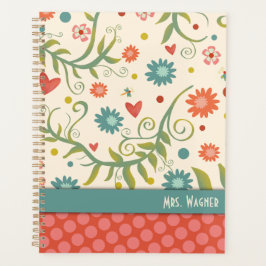 Agenda Professor Personalizado da Dragonfly Floral bonito