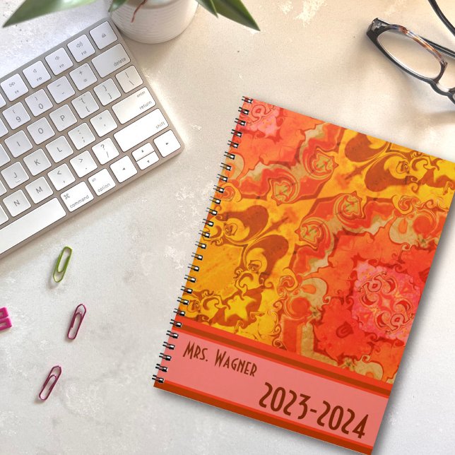 Agenda Professor Personalizado Laranja Bonito Boho Modern (Criador carregado)