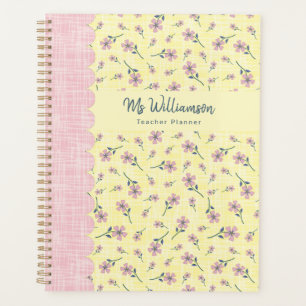Agenda Professora Floral Planner Flor Amarelo-Rosa Vintag
