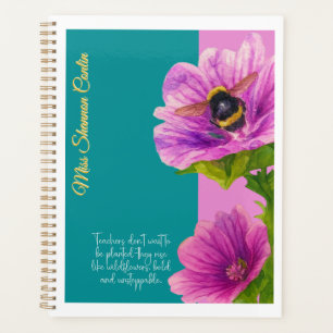 Agenda Professora Planner com Flores Mallow e Bumblebee