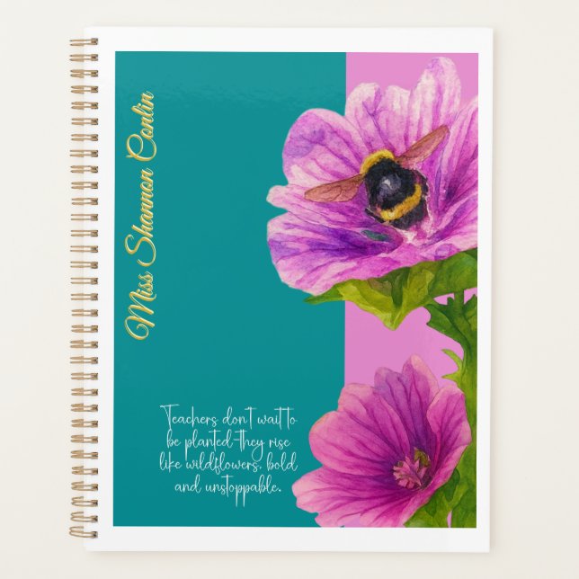 Agenda Professora Planner com Flores Mallow e Bumblebee (Frente)
