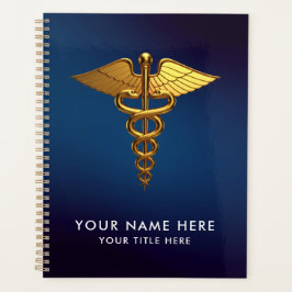 Agenda Profissional Caduceu Dourado Azul Marinho Médico