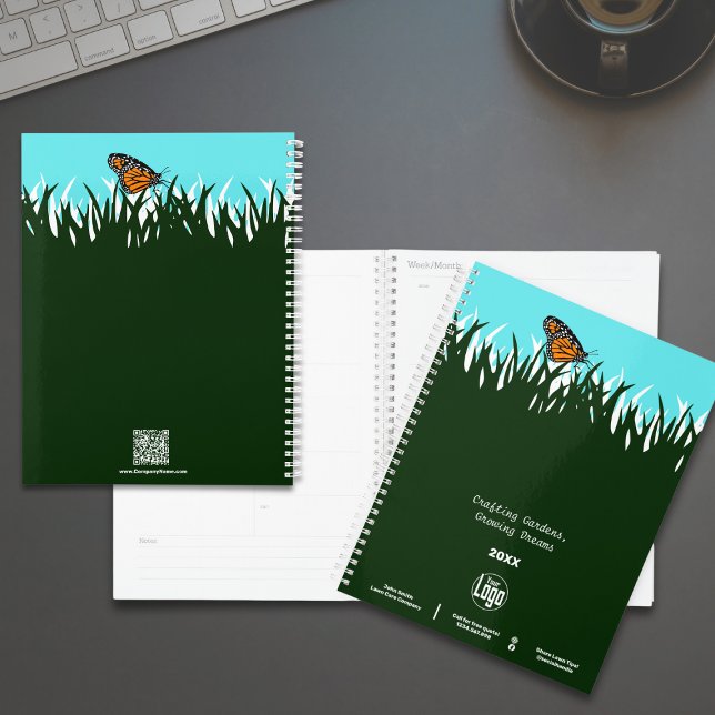 Agenda Promocional de borboleta Silhouter Lawn (Lawn Silhouette Butterfly Promotional Planner with Logo, Motto, CTA, Social)