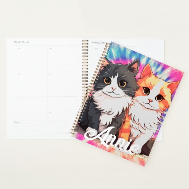 Agenda Psychedelic Tie Dye Cats Personalizar Name Planner (Exibição)