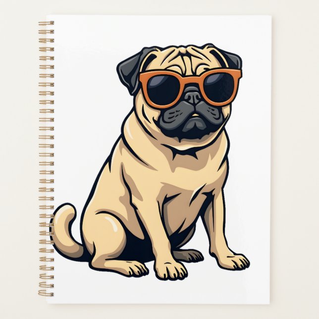 Agenda Pug Antigo Fazendo Dab com Óculos de Sol Cachorro  (Frente)