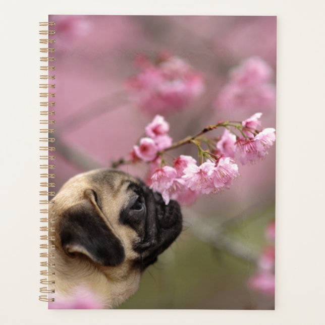 Agenda Pug Cheirando Blossomas de Cereja (Frente)