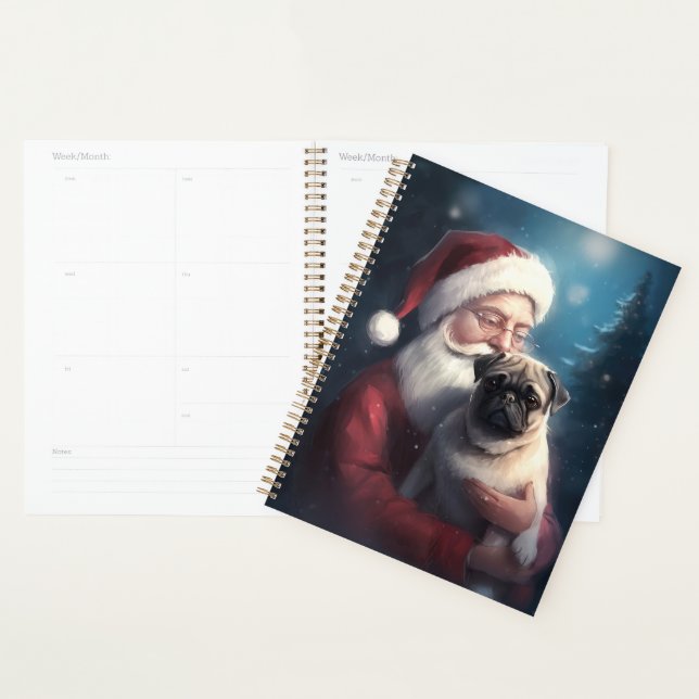 Agenda Pug Com Papai Noel Natal Festivo (Exibição)