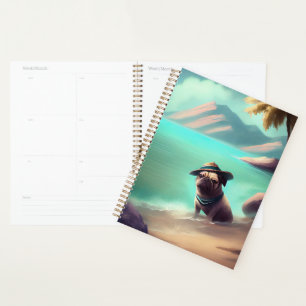 Agenda Pug se divertindo na pintura de praia
