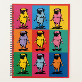 Agenda Pugs Engraçados em Skateboards Grade de Arte Pop