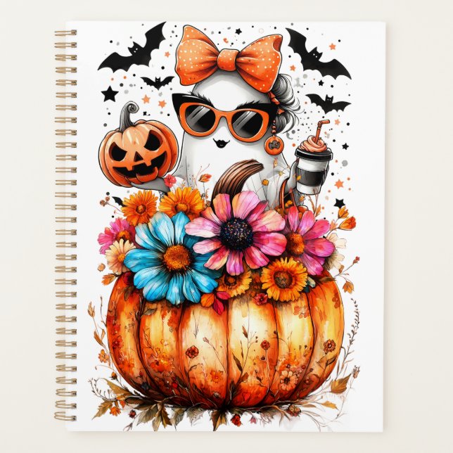 Agenda Pumpkin de Queda Floral de Aquarela (Frente)