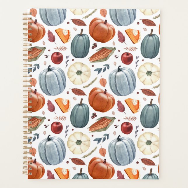 Agenda Pumpkins de queda e padrão de folhas de outono (Frente)