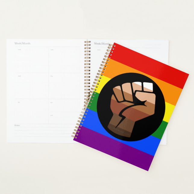 Agenda Punho levantado da bandeira de cor de gente queer  (Exibição)
