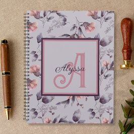 Agenda Purple Floral Feminina Monograma Inicial