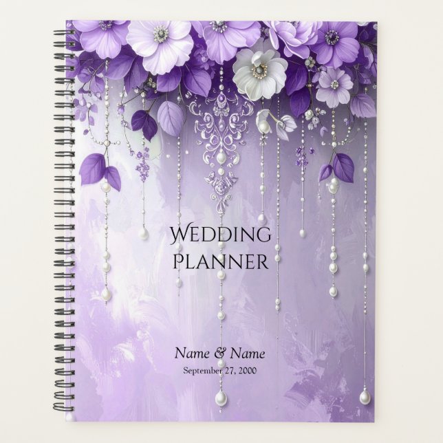 Agenda Purple Flowers with Dangling Pearls Planner (Frente)