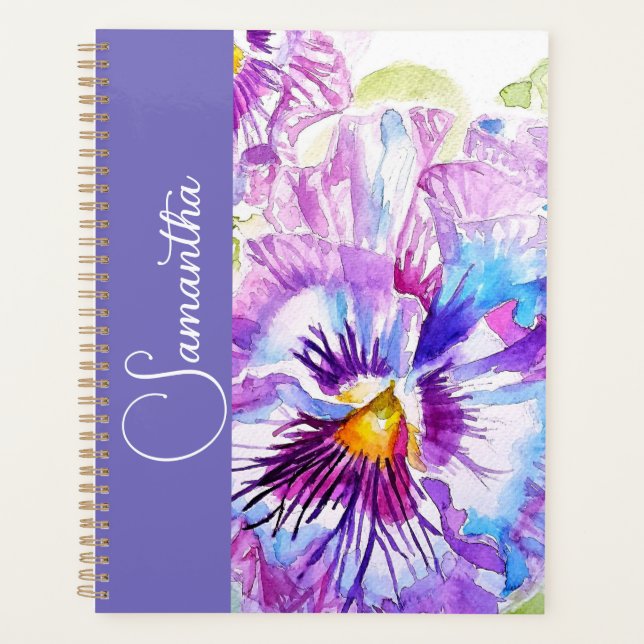 Agenda Purple Pansy Watercolor Flower Girls Name Floral (Frente)