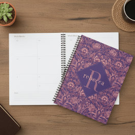 Agenda Purple Pink Floral William Morris Elegant Monogram