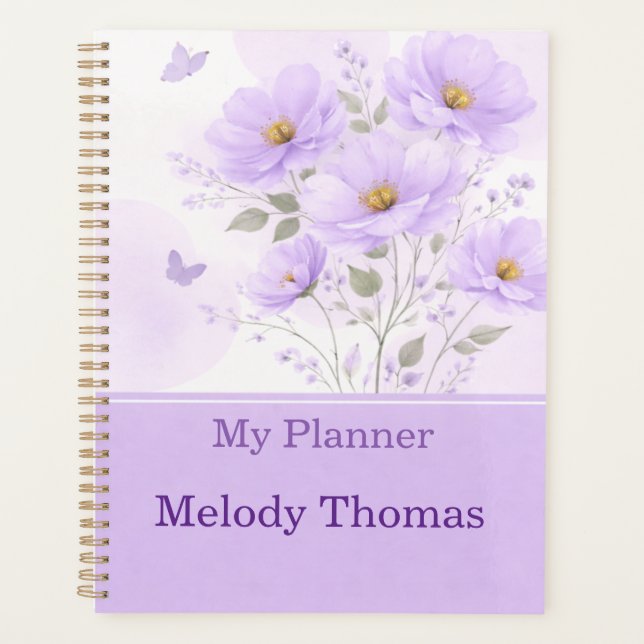 Agenda Purple Watercolor Floral Planner Cover (Frente)