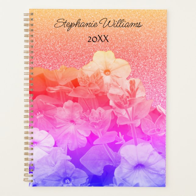 Agenda Púrpura Cor-de-Rosa Floral Nome Personalizado da G (Frente)