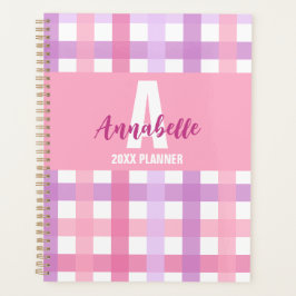 Agenda Púrpura Cor-de-rosa Monograma Gingham Padrão