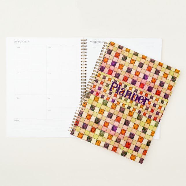 Agenda Púrpura cor verde-laranja-gingham Planner (Exibição)