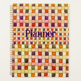 Agenda Púrpura cor verde-laranja-gingham Planner