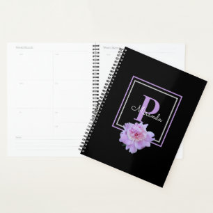 Agenda Púrpura Monograma Cor-de-rosa Flor Preto