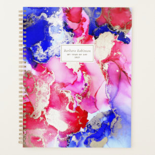 Agenda Púrpura Rosa-Abstrato com nome Dourada