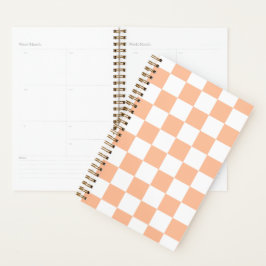 Agenda Quadrados xadrez laranja pêssego branco geométrico