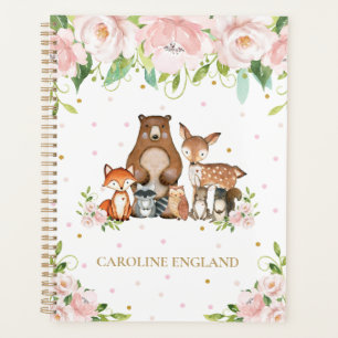Agenda Quadrinhos De Floresta Branca Blush Floral Rosa
