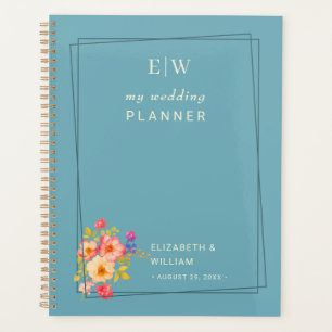Agenda Quadro com Rosas, estilo de casamento em azul retr