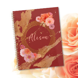 Agenda Quadro de Ouro de Damasco Floral Personalizado