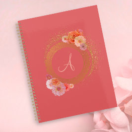 Agenda Quadro de Ouro do Damasco Floral Elegante Monogram
