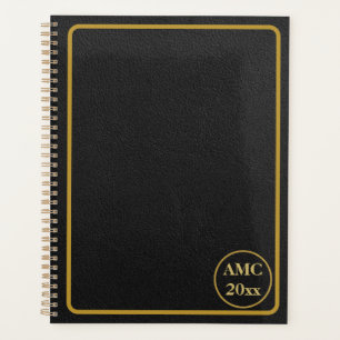Agenda Quadro Dourado de couro preto