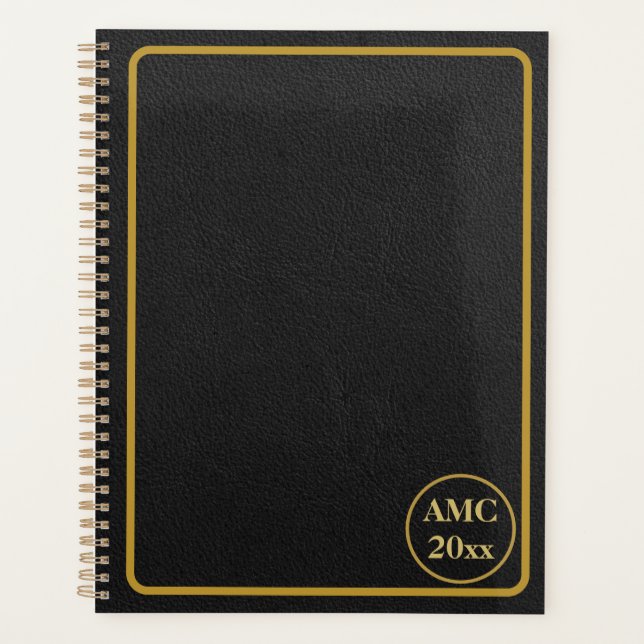 Agenda Quadro Dourado de couro preto (Frente)