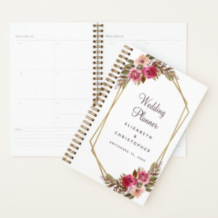 Agenda Quadro Dourado Floral de Casamento Puro do Chic Ca