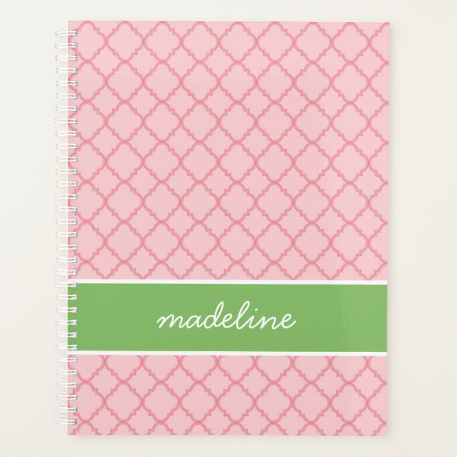 Agenda Quatrefoil Rosa | Pré-disquete rosa e verde (Frente)
