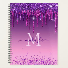 Agenda Quic Faux Dark Purple Glitter Drives Monograma Nom