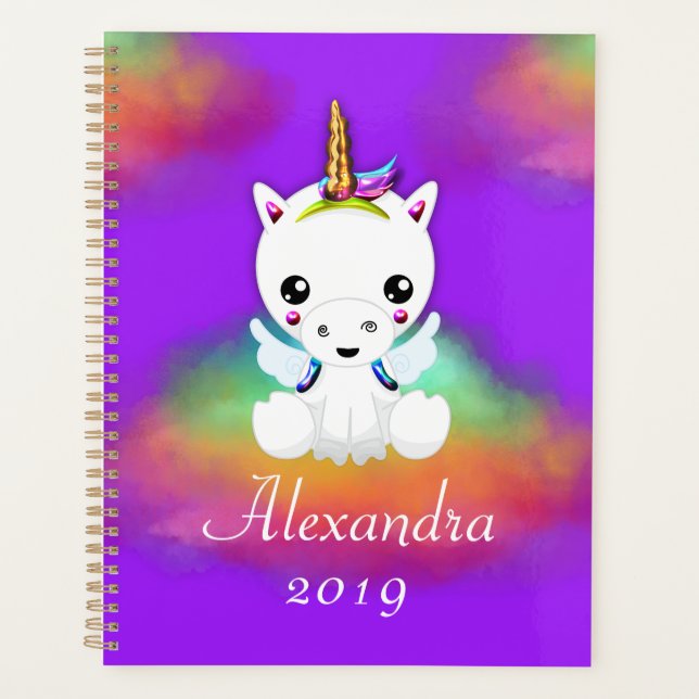 Agenda Rainbow Cloud Unicorn em Puro (Frente)