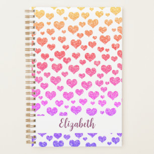 Agenda Rainbow Faux Glitter Hearts Brilhante Personalizad