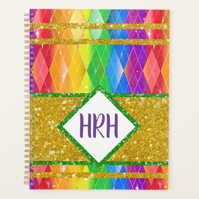 Agenda Rainbow Glitter Monograma Pride Argyle Diamond (Frente)