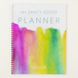 Agenda Rainbow Watercolor Stripe Modern<br><div class="desc">Este planejador tem um fundo de arco-íris a aquarela sobre um fundo branco. Personalize-o com o seu nome. Simples e contemporâneo. Criado pela imprensa simplesmente de farmácia.</div>