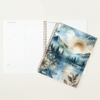 Agenda Rainer Day Watercolor Mountain Lake Rustic Boho