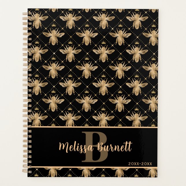 Agenda Rainha Bee Personalizada Design Dourada Preta (Frente)