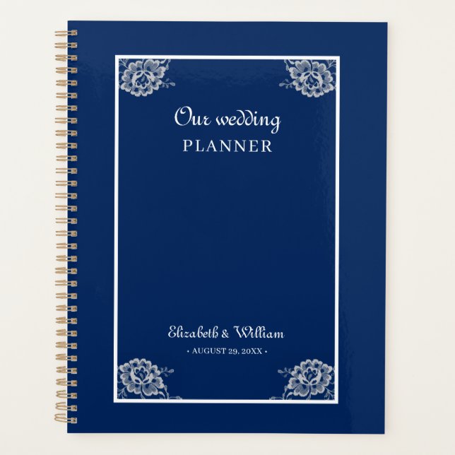 Agenda Raios Florais Elegantes no Casamento Azul Marinho (Frente)