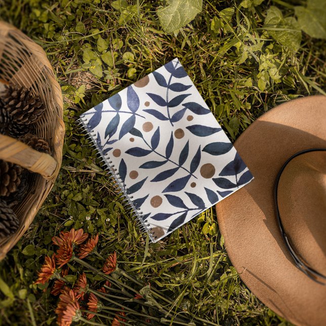 Agenda Ramais e bagas de aquarelas - índigo e bege (Criador carregado)