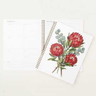Agenda Ramalhete de Protea Carmesim em Aquarela